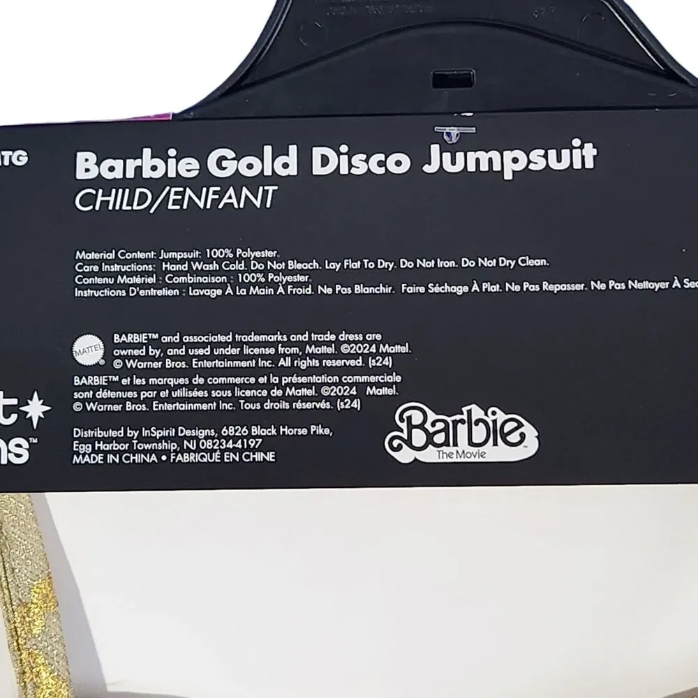 Girls InSpirit BARBIE Gold Disco Jumpsuit Halloween Costume Size Medium 7-8 NEW